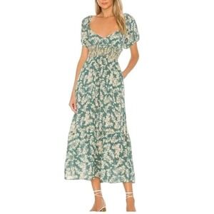 Free People Ellie Floral Print Gauze Midi Dress In Soft Seafoam Small